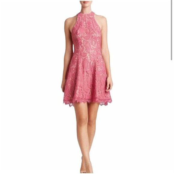 Dress the Population Angie Pink Halter Neck Lace Mini Dress Women's Size Large‎ - Picture 1 of 10